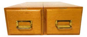 Industrial Oak Wood 2 Drawer Card Catalog Index File Cabinet Library Recipe Storage