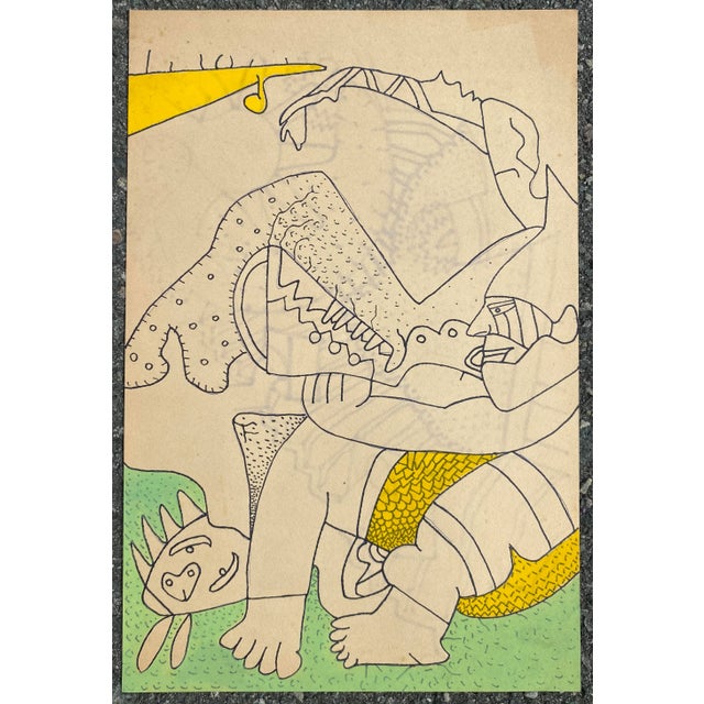 Marker drawing and acrylic paint on paper from the estate of Atlanta self taught outsider artist Laurence Stuart Connatser...