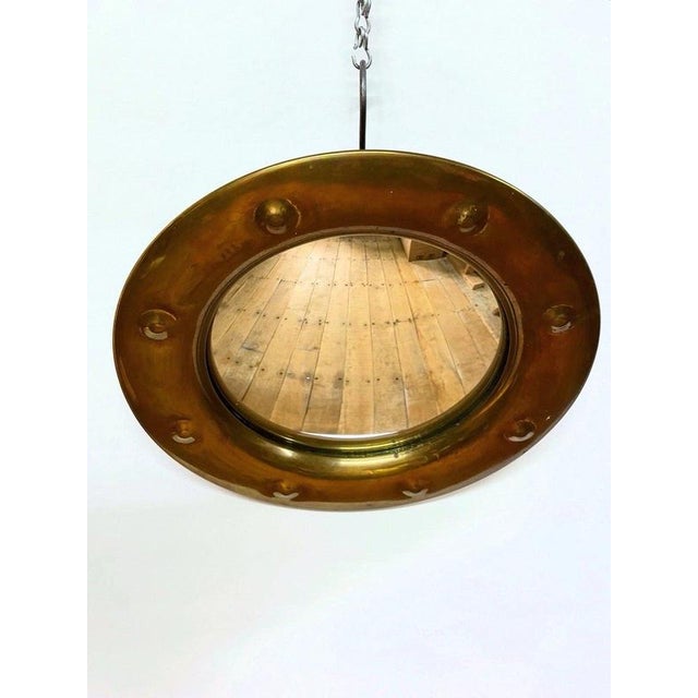 Mid-Century English Brass Convex Maritime Porthole Mirror, 1950s For Sale - Image 4 of 6
