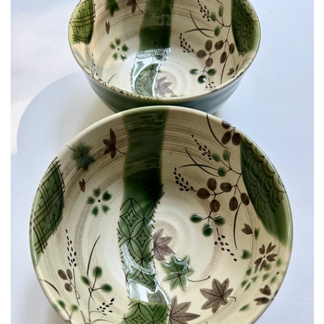 Late 20th Century Oribe Wakoen Minoyaki Green Glazed Footed Bowls- a Pair For Sale - Image 11 of 18