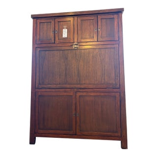 Arhaus Secretary Desk W/ Drop-Front Leather Writing Surface & Brass Hardware For Sale