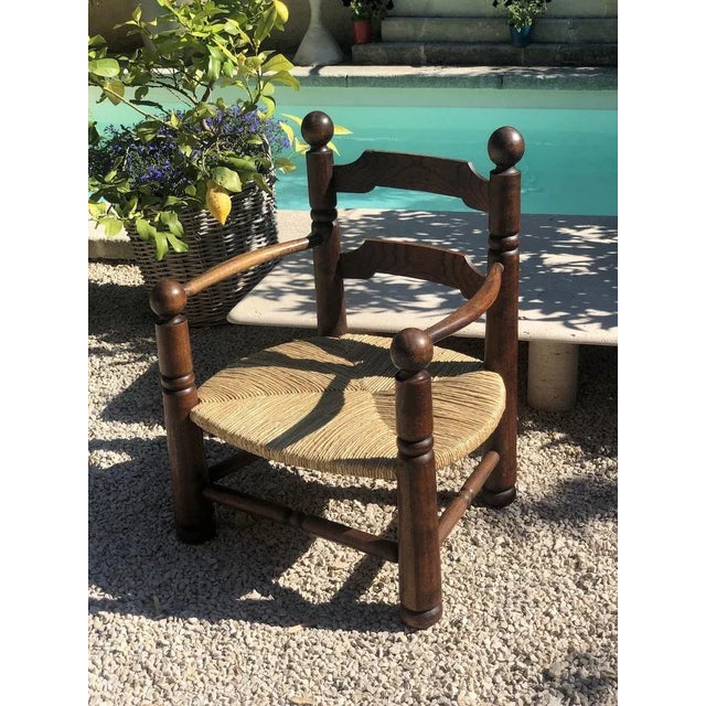 Brown Armchair in Oak and Straw by Charles Dudouyt, 1930s For Sale - Image 8 of 8