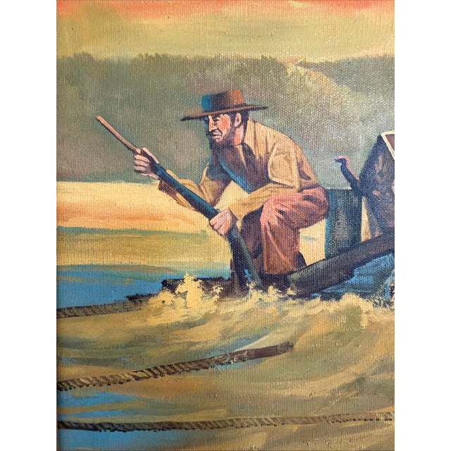 1950s Vintage Original Oil Painting Pioneer Wagon River Crossing Dawn Signed Horman For Sale - Image 5 of 14