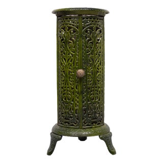 19th Century French Green Enameled Cast Iron Heater Stove, 1890s For Sale