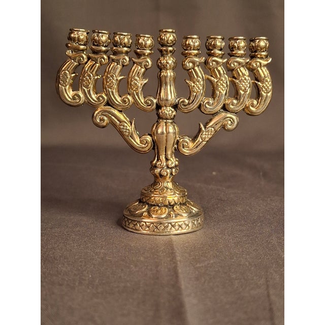 Metal Vintage Miniature 925 Sterling Silver Hanukkah Menorah Hanukkiah 32g Judaica For Sale - Image 7 of 12