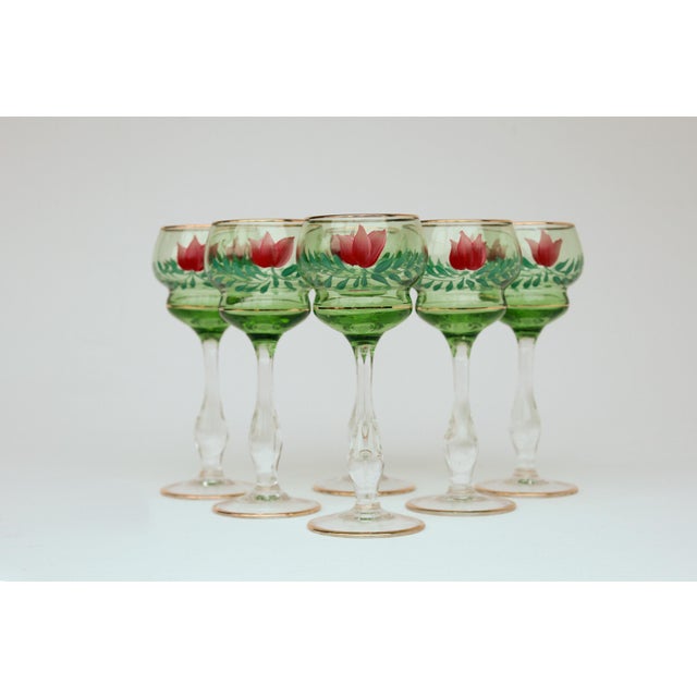 Glass Vintage Italian Wine Glasses with Floral Decoration, 1960s, Set of 6 For Sale - Image 7 of 7