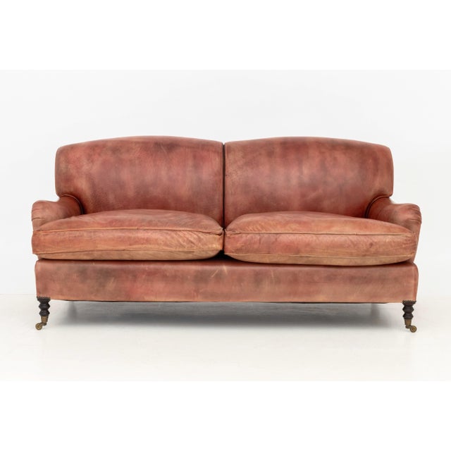 George Smith Two-Seat Red Leather Upholstered Club Sofa. 34" H x 74" W x 45" D; seat 20" H. Provenance: From a Forest...
