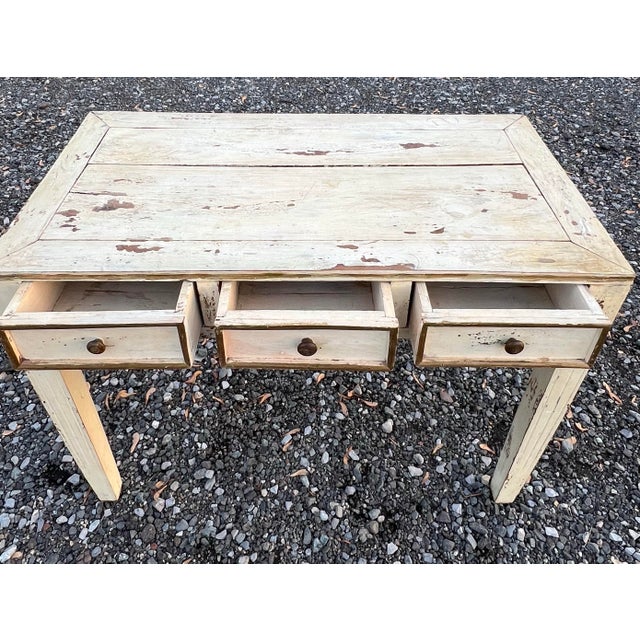 1920s Gustavian Style Rustic Three Drawer Console Table For Sale - Image 5 of 12