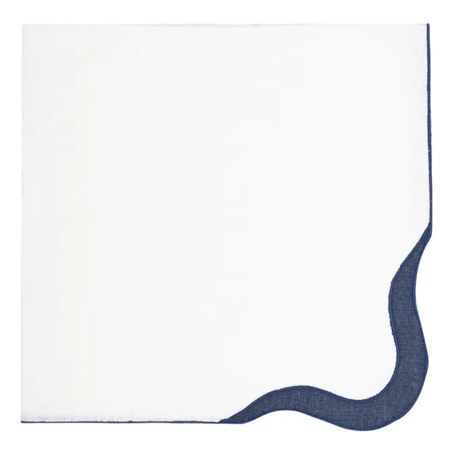 OLAS Navy Embroidered Linen Napkin from Los Encajeros For Sale