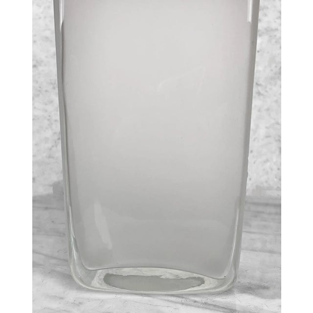 White Vintage Italian Frosted Art Glass Chrome Rim Pillar Vase For Sale - Image 8 of 11