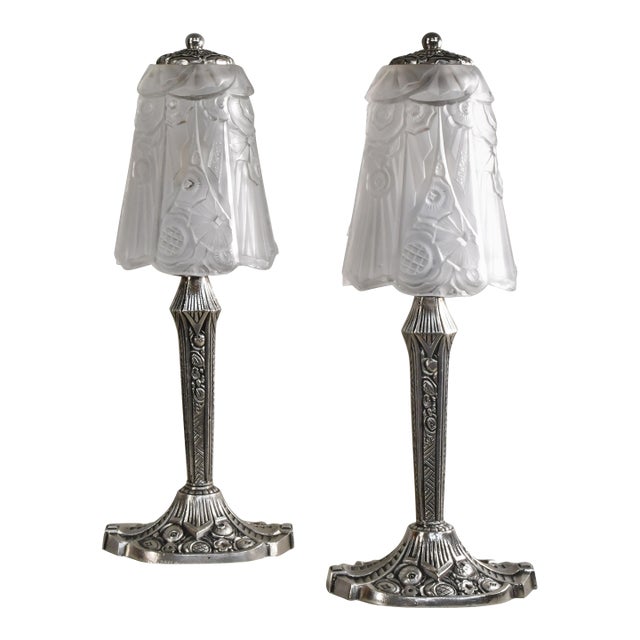 French Art Deco Lamp by Ejg Jean Gauthier 1930s France - A Pair For Sale