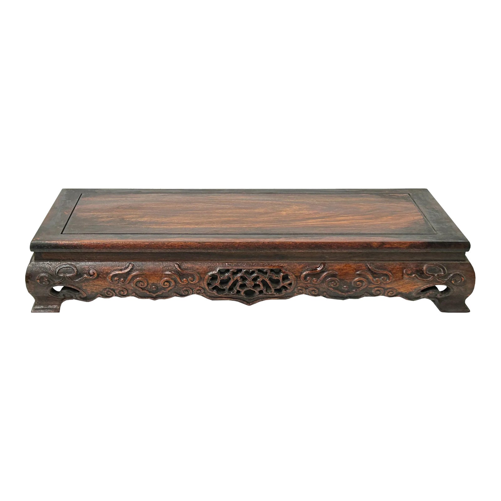 Brown Oriental Lotus Carving Rectangular Display Table Stand Riser ...