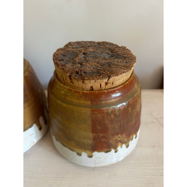 1970s Vintage Mid Century Studio Pottery Canister Set of 4 With Cork Lids Signed Lair For Sale - Image 5 of 12