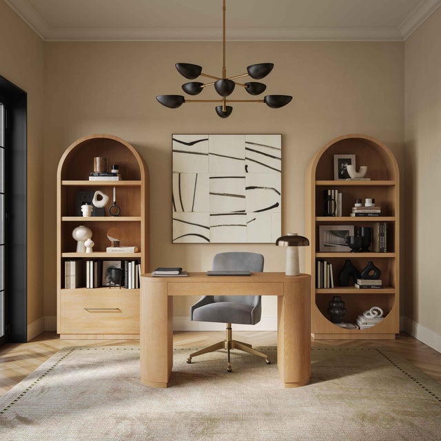 The Marlow Wood Writing Desk brings warmth and modern sophistication to your space. With its gently curved silhouette and...