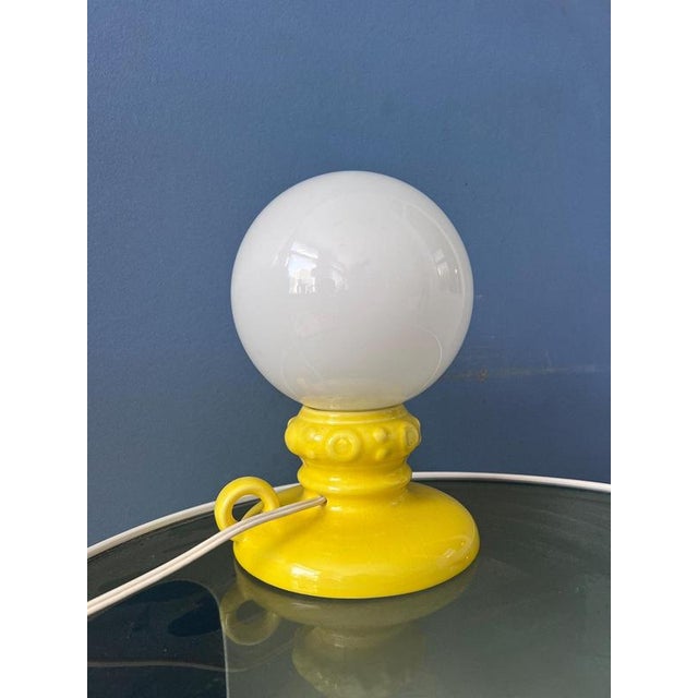 Yellow Ceramic Table Lamp with Glass Shade, West Germany For Sale - Image 5 of 11