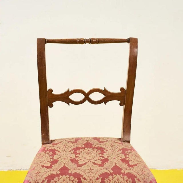 Chair in Red Damask Upholstery, 19th Century, in Good conditions. This piece is attributed to the mentioned...