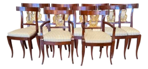 Set of Ten Italian Neoclassical Parcel Gilt Walnut Dining Chairs