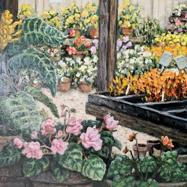 Contemporary Janet Kruskamp Original Oil Painting Framed Signed Garden Scene 35" For Sale - Image 3 of 16
