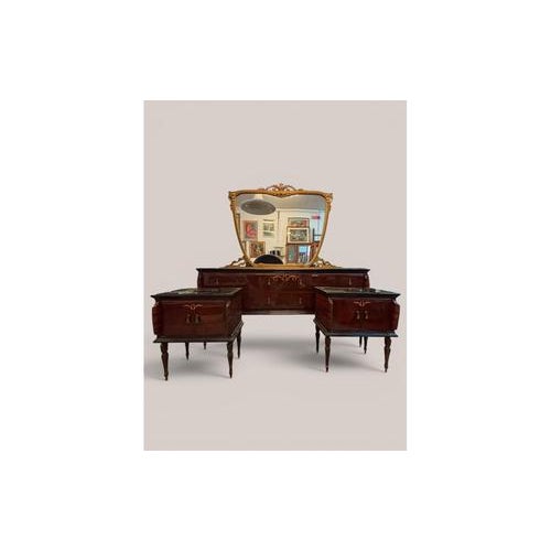 Art Deco Chest of Drawers with Mirror and Nightstands, Italy, 1930s, Set of 3, in Good conditions. Designed 1970 to 1979