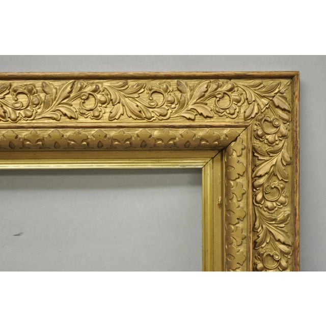 Antique Victorian Gold Gilt Oak Wood Leafy Scroll Deep Picture Frame 32.5 X 26.5 For Sale In Philadelphia - Image 6 of 18