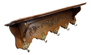 Vintage French Wall Coat Rack in Oak