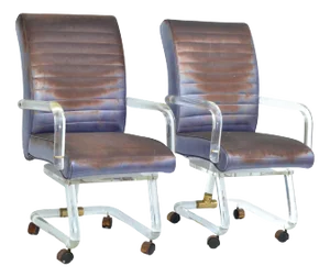 Lion in Frost Lucite & Brass Dining Chairs in Vinyl Upholstery, 1975 - A Pair
