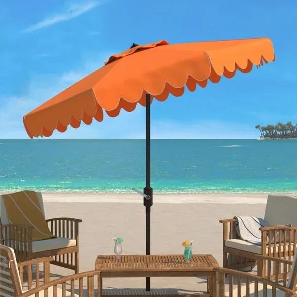 The signature backdrop of Santorini’s lush legendary resort inspired this nine-foot crank umbrella. Its sunny orange hue...