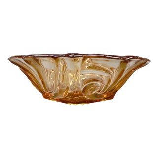 Mid-Century Czech Amber Pressed Glass Decorative Bowl, 1960s For Sale