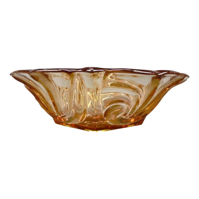 Mid-Century Czech Amber Pressed Glass Decorative Bowl, 1960s For Sale