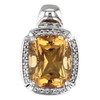 5.16ctw Cushion Citrine Diamond Halo Pendant 14k White Gold For Sale