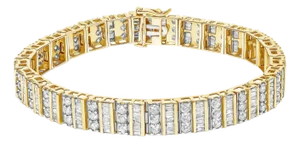 14K Yellow Gold Round and Baguette-Cut Diamond Bracelet (5.50 cttw, H-I Color, I1-I2 Clarity)