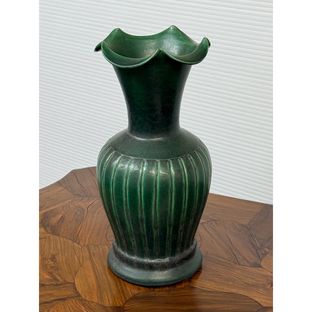 Green Antique Replica Green Ribbed Pottery Vase For Sale - Image 8 of 12