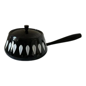 Vintage Catherineholm Norway Black Enamel Lidded Lotus Saucepan