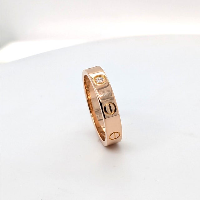 Metal Cartier "Love" Ring With a Single Diamond in 18k Rose Gold - Size 6.75 For Sale - Image 7 of 10