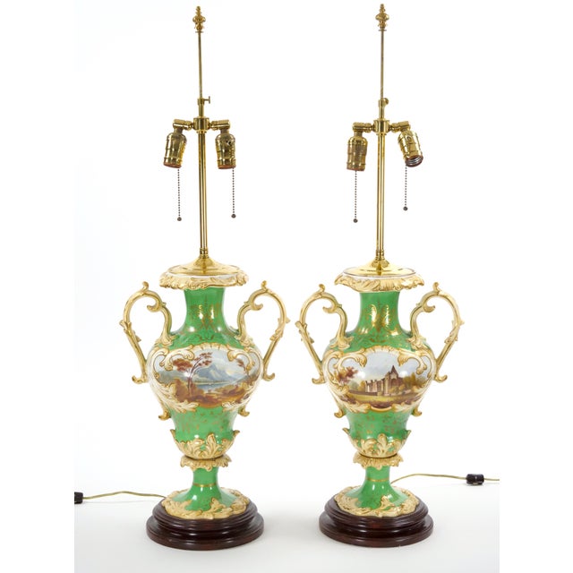 Traditional Early 20th Century Royal Worcester Hand-Painted and Gilt Porcelain Table Lamps For Sale - Image 3 of 12