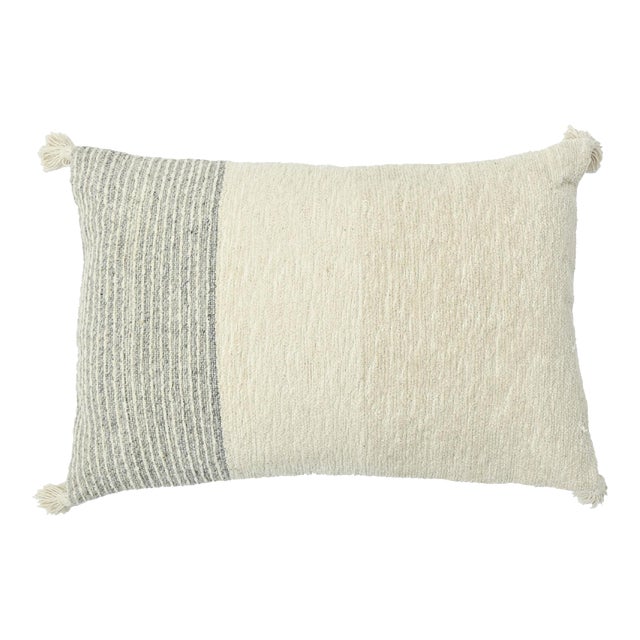 Modern Chic Wool and Cotton Pillow With Geometric Pattern in Ivory For Sale
