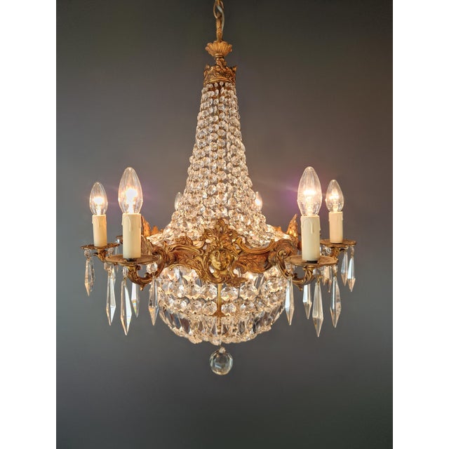 Antique Oval Crystal Chandelier Louis XVI Revival Empire Style Brass 12 Lights For Sale - Image 9 of 13