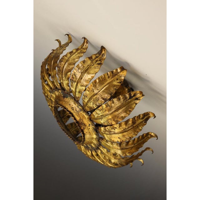 Mid-Century Spanish Sunburst Ceiling Light in Gilt Iron, c.1950s by Unknown for Unknown For Sale - Image 10 of 17