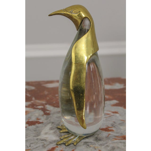1980s Pair Chapman Brass & Crystal Penguin Figures For Sale - Image 5 of 13