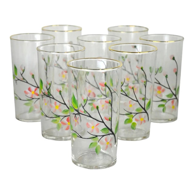 Vintage Hand-Painted Cocktail Glasses - Set of 8 For Sale