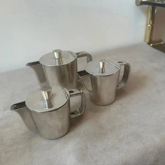 A set of three alpaca coffee pot designed by Gio Ponti and manufactured by Krupp Milano in the Forties, they were used in...
