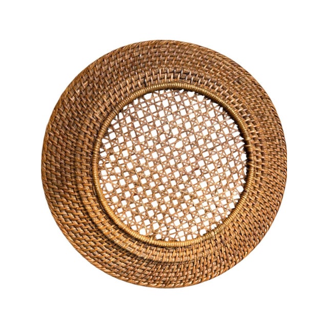 Mid 20th Century Vintage Woven Rattan Charger Tray | Round Natural Fiber Tabletop Decor For Sale - Image 5 of 5