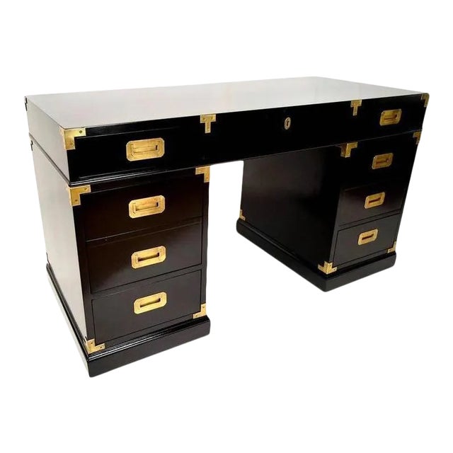 Black Lacquered and Brass Campaign Desk For Sale