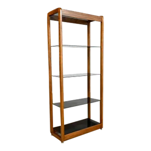 Vintage Mid-Century Modern Oak Frame & Smoked Glass Etagere Display Cabinet Bookcase