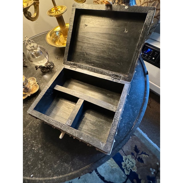 Wood Antique Horn & Wood Decorative Box For Sale - Image 7 of 7