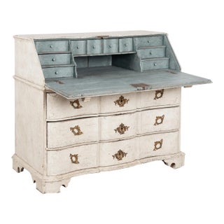 18th Century Swedish White Painted Oak Secretary Bureau For Sale