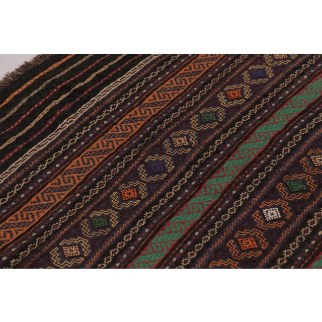 1950s Vintage Persian Soumak Kilim, Brown With Polychromatic Geometric Bands - Rug & Kilim For Sale - Image 5 of 7