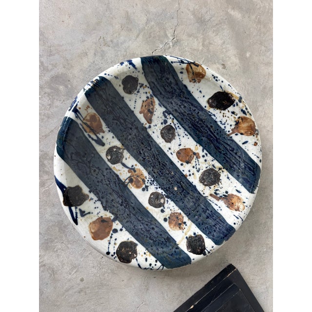 Mid-Century Modern 1987 Josef Zala Abstract Studio Art Ceramic Plate on Metal Stand For Sale - Image 3 of 12
