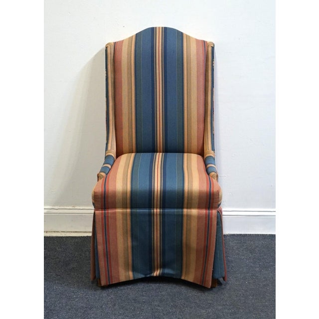 Contemporary Pennsylvania House Navy Blue, Rust & Beige Stripe Upholstered Skirted Dining Side Chair For Sale - Image 3 of 11