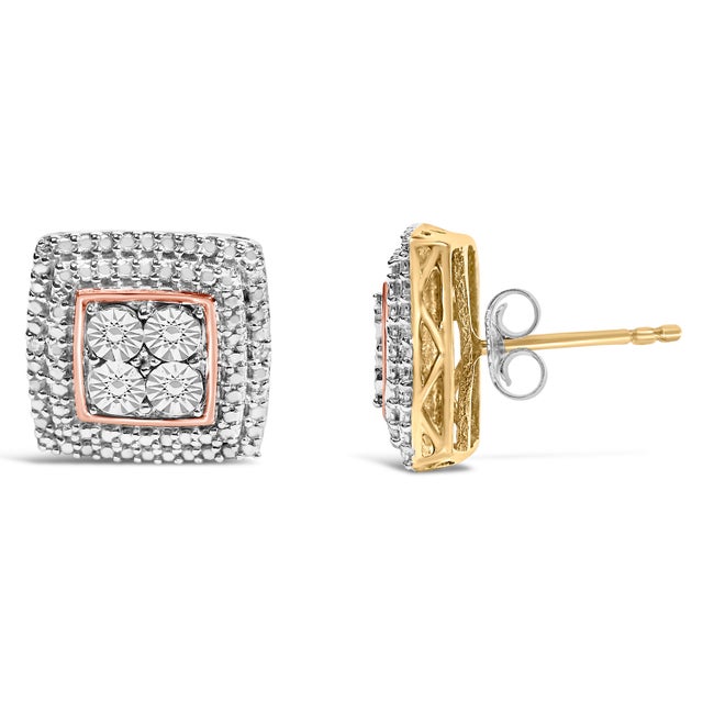 Contemporary 10K Yellow, White, and Rose Gold Plated Sterling Silver Diamond Accent Earrings (I-J Clarity, I3 Color) For Sale - Image 3 of 6